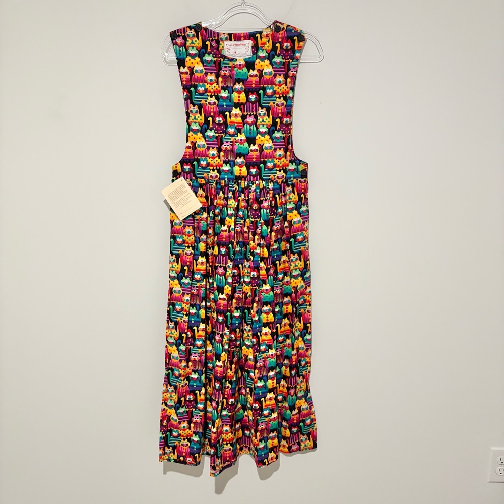 Me & Mama Payne by Dianne‎ Wood cat print pinafore maxi dress rainbow size 10
